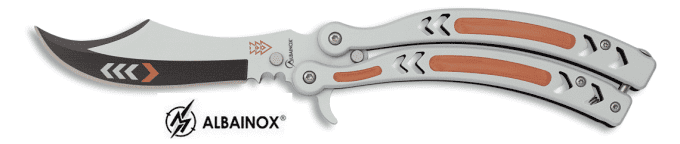Couteau papillon gris et orange lame de 10.00 cm