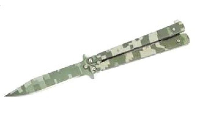 Couteau papillon Camo Fragmenté manche Alu lame de 10 cm