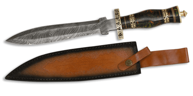 Poignard DAMASCUS lame de 22.80 cm avec son Etui tout Cuir