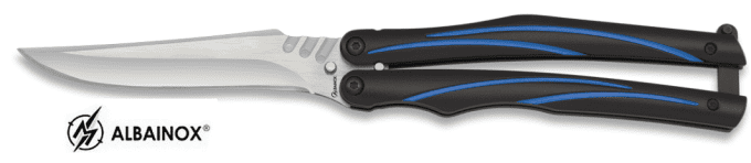 Couteau papillon bleu noir et acier lame de 10.30 cm