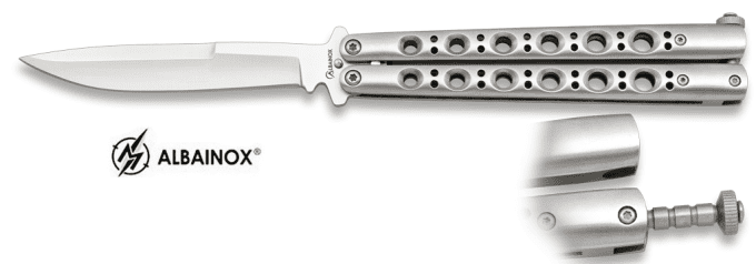 Couteau papillon gris satin lame de 11.20 cm