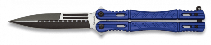 Couteau papillon design bleu lame de 10.00 cm