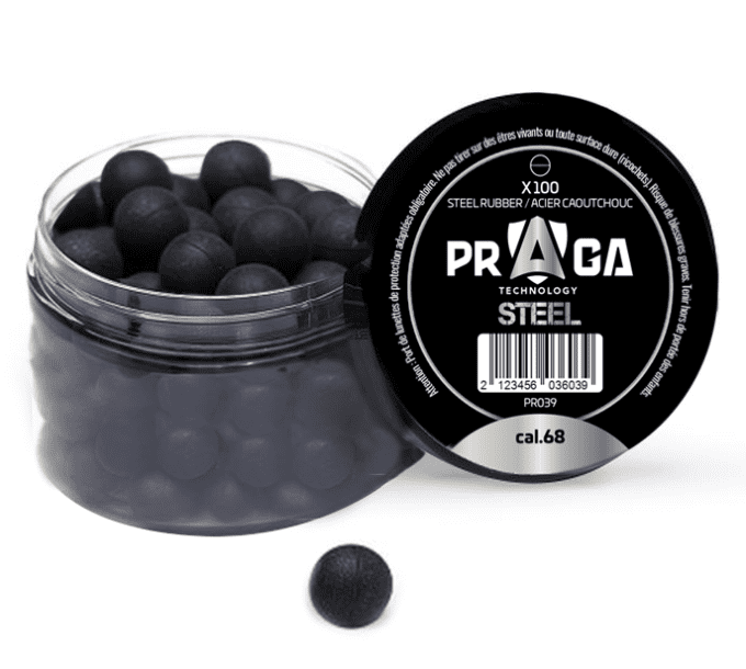 Boites de 100 Billes caoutchouc et Acier - Cal. 68 Praga
