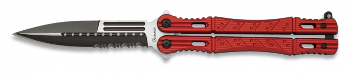 Couteau papillon design rouge lame de 10.00 cm