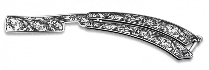 Couteau papillon rasoir gravé de 15.00 cm