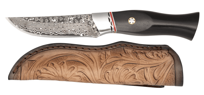 Couteau DAMASCUS lame de 9.00 cm avec son Etui tout Cuir