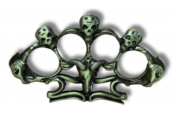 Poing Américain tête de mort et belier Bronze