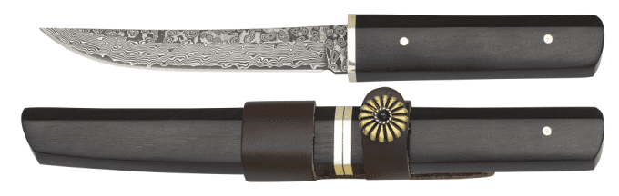 Couteau DAMASCUS lame de 11.60 cm avec son Etui bois ébène