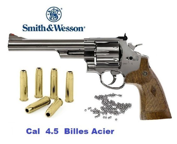Revolver S & W « Mod 29 6.5’’ » Finition NICKELEE *Co2 Billes Acier * Cal 4.5mm