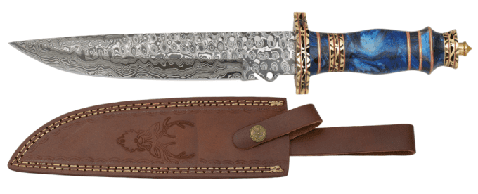 Poignard DAMASCUS lame de 23.00 cm avec son Etui tout Cuir