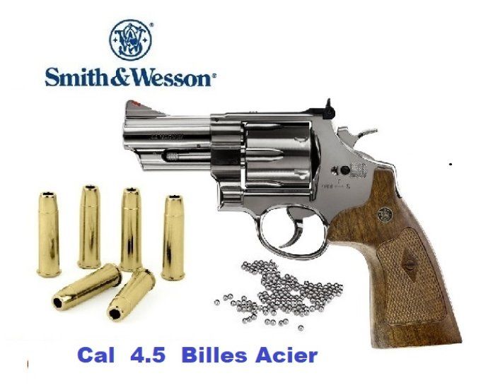 Revolver S & W « Mod 29 3’’ » Finition NICKELEE *Co2 Billes Acier * Cal 4.5mm