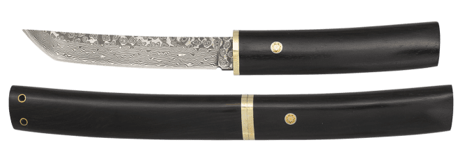 Couteau DAMASCUS lame de 11.10 cm avec son Etui bois ébène