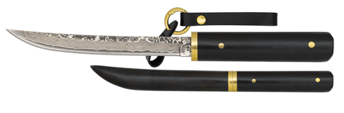 Couteau DAMASCUS lame de 10.70 cm avec son Etui bois ébène