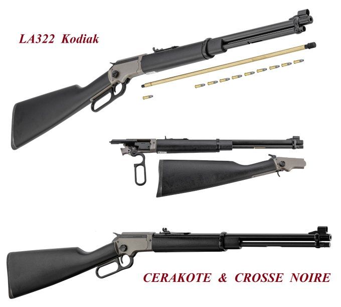 Carabine Chiappa LA322 Mod. Winchester Kodiak Canon & Crosse noire 22Lr à levier sous garde