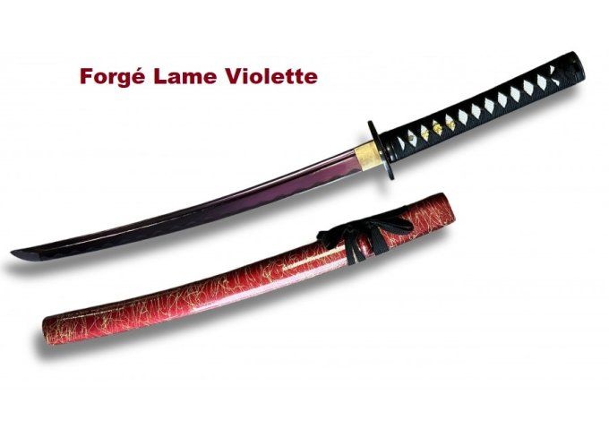 Wakisashi forgé rouge et Or lame violette