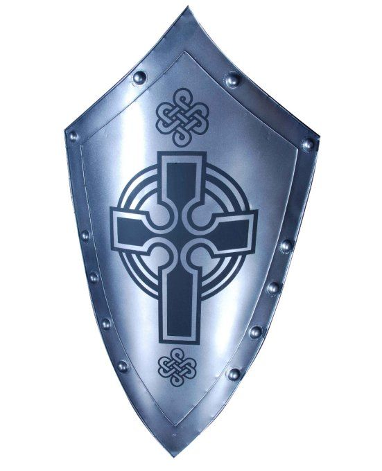 Bouclier Médiéval templier gris argent de 90 cm