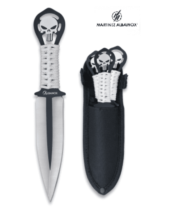 Set de 3 Couteaux de lancer Skull Punisher lame de 9 cm