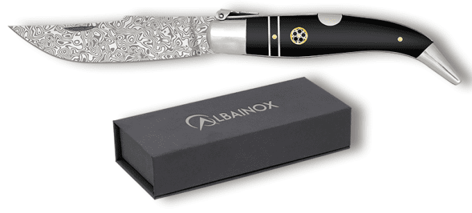 Couteau plian DAMASCUS bois noir lame de 8.20 cm