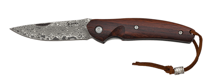 Couteau plian DAMASCUS bois naturel lame de 7 cm