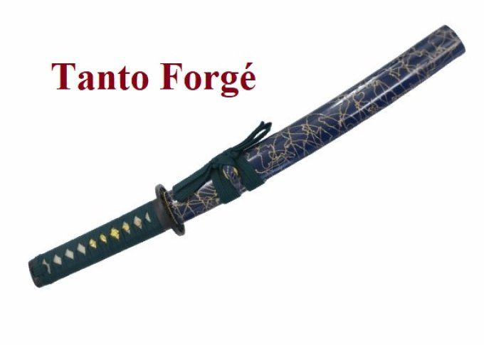 TANTO Forgé Lame trempée bleu marbré et vert