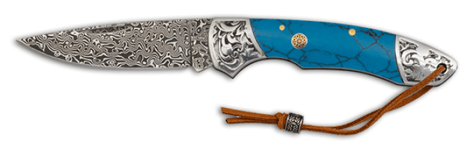 Couteau plian DAMASCUS manche bleu lame de 7.50 cm
