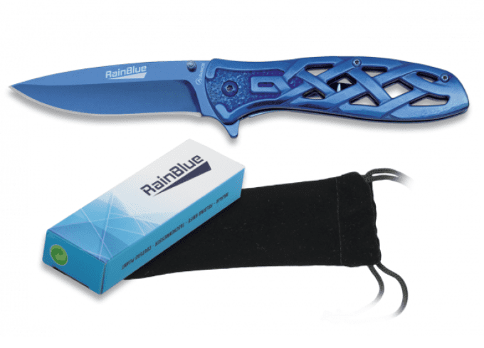 Couteau pliant de poche lame de 8.6 cm « RainBlue » manche perfoliée