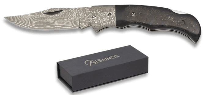 Couteau plian DAMASCUS manche corne de boeuf lame de 7.70 cm