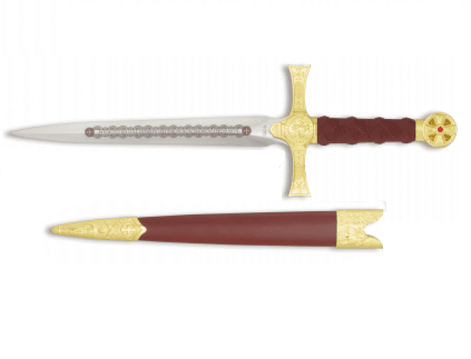 Dague d’ornement templier rouge de 35.5 cm