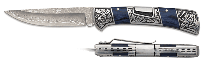 Couteau plian DAMASCUS manche stamina et acier lame de 10.00 cm