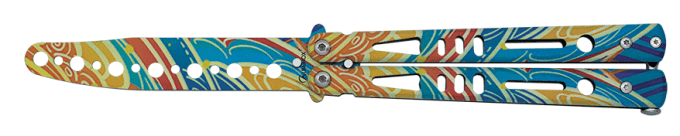 Couteau papillon 3D D’entrainement motifs hippie lame de 9.30 cm