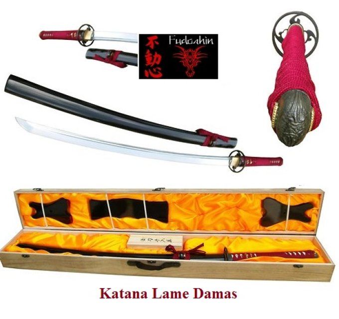 Katana Lame DAMAS Bois rouge et noir
