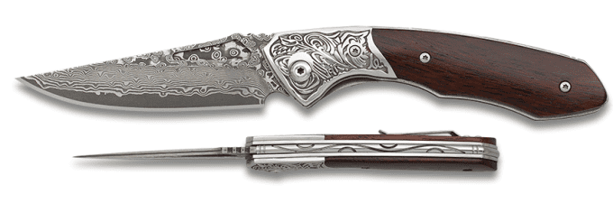 Couteau pliant DAMASCUS manche bois virole acier lame de 8.50 cm