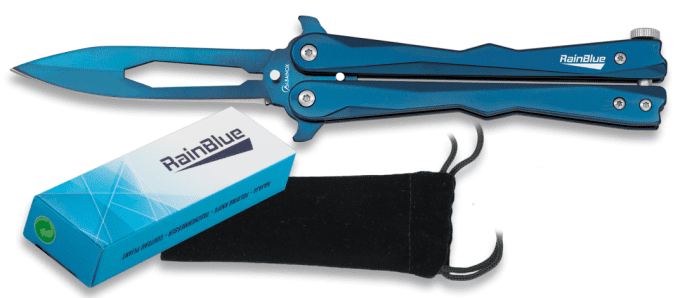 Couteau PAPILLON « RAINBLUE » couleur bleu lame percé de 9.10 cm