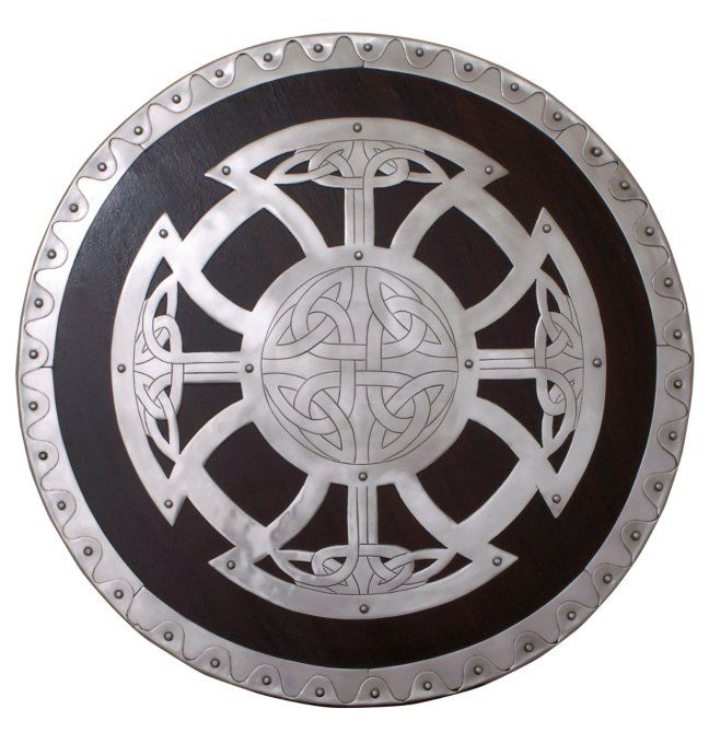 Bouclier rond viking bois avec ferrures en acier