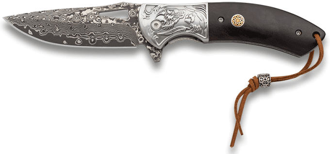 Couteau pliant DAMASCUS manche ébène lame de 8.50 cm