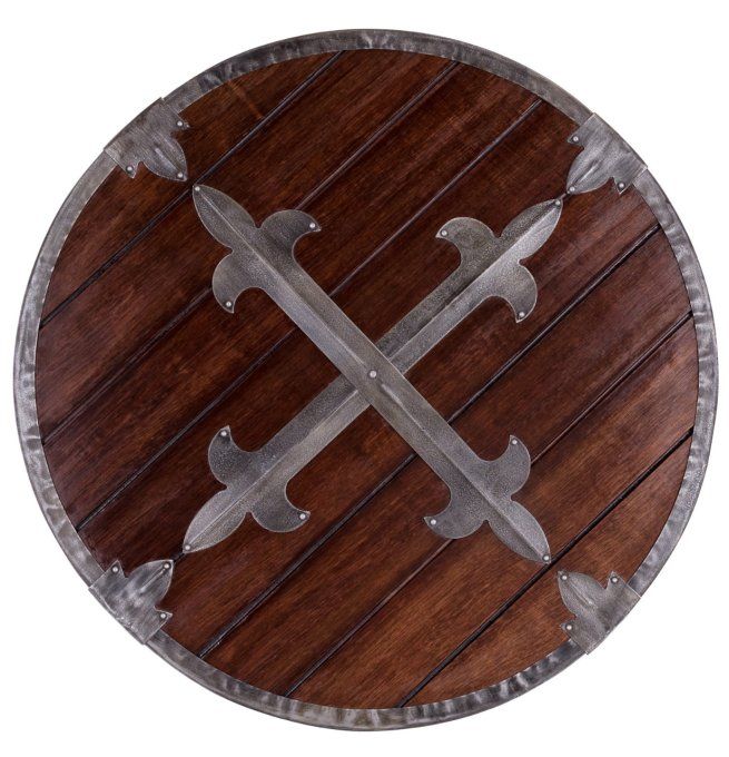 Bouclier rond en bois avec ferrures en acier