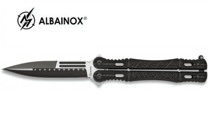 Couteau papillon Alu. Noir de 10 cm