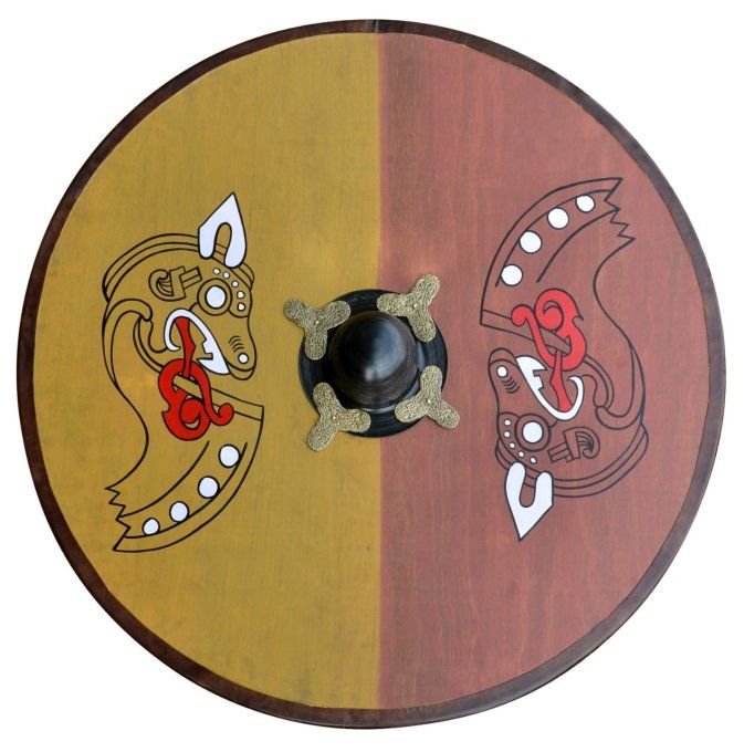 Bouclier viking rond en bois avec motif cheval nordique