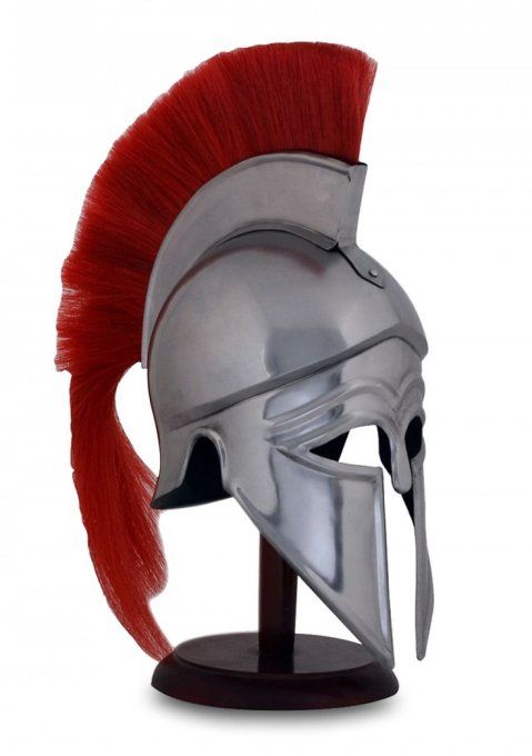 Casque CORINTHIEN gris avec crin de cheval rouge