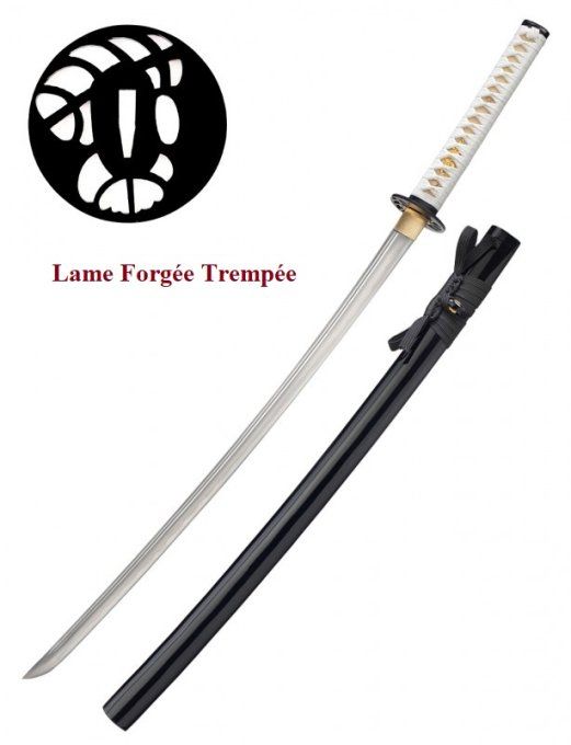 KATANA laqué noir et blanc Lame Trempé
