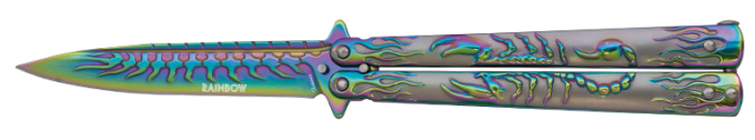 Couteau PAPILLON lame de 10.90 « RAINBOW scorpion » couleur Arc en Ciel
