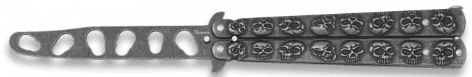 Couteau papillon D’entrainement tête de mort lame de 10.00 cm