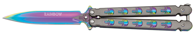 Couteau PAPILLON lame de 10.40 « RAINBOW punisher » couleur Arc en Ciel