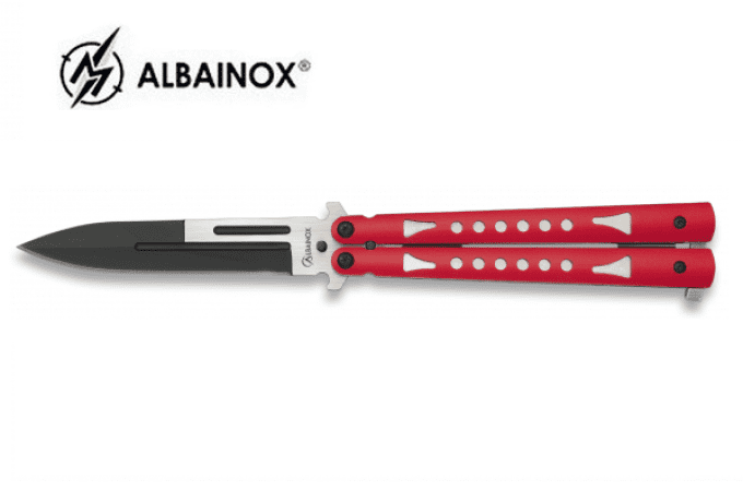 Couteau papillon manche Alu rouge