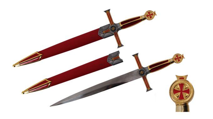 Dague Templière rouge de 54 cm avec fourreau