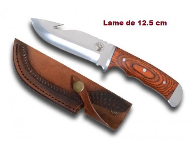 Couteau de chasse décor Cerf avec Etui Cuir cousus lame de 12.5