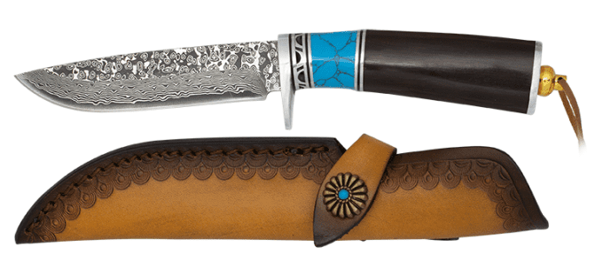 Couteau DAMASCUS manche bois et résine lame de 12 cm