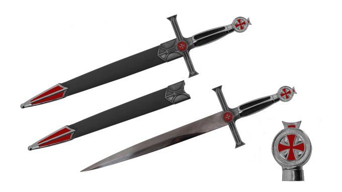 Dague Templière noir de 54 cm avec fourreau