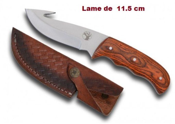 Couteau de chasse décor Cerf avec Etui Cuir cousus lame de 11.5