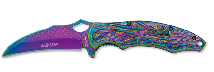 Couteau tête de Dragon lame de 9.20 « RAINBOW » couleur Arc en Ciel